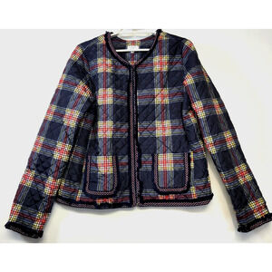 New Crown & Ivy Jacket Womens Medium Navy Red Plaid Quilted Lasting Luxe Lined